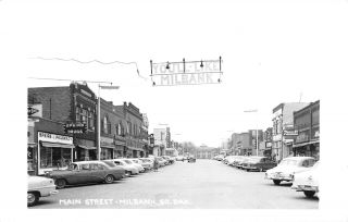 1959 Milbank South Dakota Sd Main Street Pharmacy Bank Café Rexall Drugs Rppc Pc