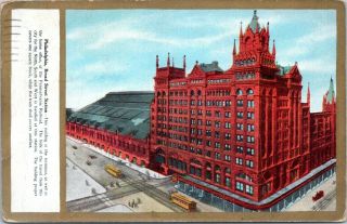 1911 Philadelphia Broad Street Station Pennsylvania Railroad Train Postcard Ca
