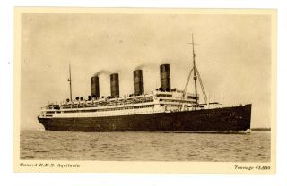 Cunard Ocean Line - Rms Aquitania At Sea - Postcard Ship/r.  M.  S.  /sepia