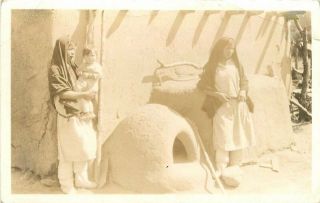 Bake Oven 1940s Native American Pueblo Indian Women Rppc Photo Postcard 11550