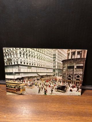 Vintage Early 1900’s State & Madison St.  - Trolley - Chicago,  Ill Postcard