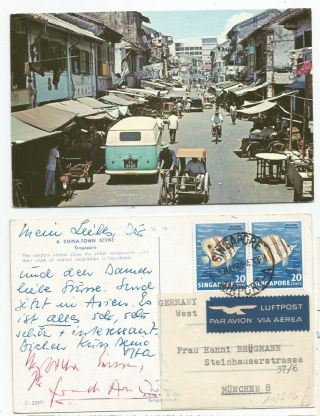 Singapore 1963 A China Town Scene Rppc Sent To Germany @ 40c Rate Ed.  Asmk