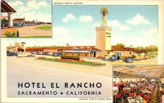 Hotel El Rancho,  Sacramento,  California Linen Postcard - Curt Teich