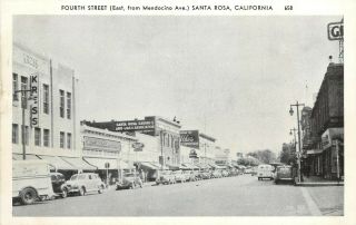 Vintage Postcard Fourth Street Scene Santa Rosa Ca,  Savings & Loan,  Kress 5 & 10