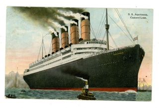 Cunard Ocean Line - Rms Aquitania & Tug Boat - Postcard R.  M.  S.  Ship