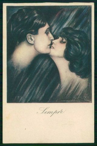 Artist Signed Nanni Art Deco Kissing Couple Serie 397 - 4 Cartolina Tc6334