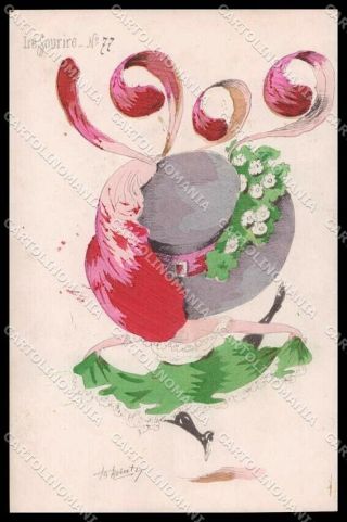 Artist Signed Roberty Fashion Lady Big Hat Le Sourire 77 Hand Painted Pc Zg3929