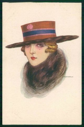 Artist Signed Nanni Art Deco Glamour Lady Hat Serie 206 - 4 Cartolina Tc6336