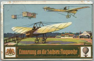 German Wwi Early Aviation Antique Postcard W/ Airplanes