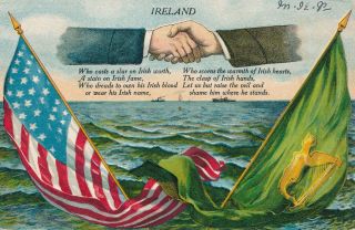 Ireland And United States Hands Across The Sea Postcard With Flags And Quote - Udb