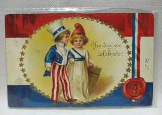 July 4th Ellen Clapsaddle The Day We Celebrate (4th Of July) Postcard 1c Stamp