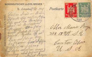 Steamer Columbus Norddeutscher Lloyd Bremen Line 1927 Real Photo postcard 2