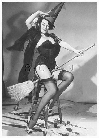 Semi Nude Postcard - Model Behind Gil Elvgren - Witch - Corset - Broom - Riding High