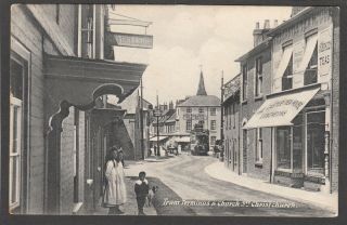 Postcard Christchurch Nr Bournemouth Dorset Tram Terminus Church Street 1909 Jws