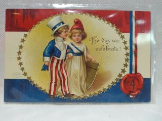 July 4th Ellen Clapsaddle The Day We Celebrate (4th Of July) Postcard Boy Girl