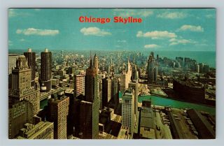 Chicago Il,  Aerial View Of Chicago Skyline,  Chrome Illinois Postcard