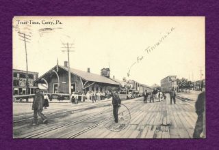 1910 Postcard Corry Pa Erie Railroad Depot Train Time