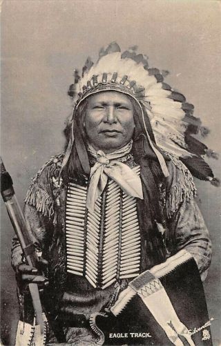 Sioux Indian Chief Eagle Track With Headdress Holding Rifle Tuck Pub 1907 - 20