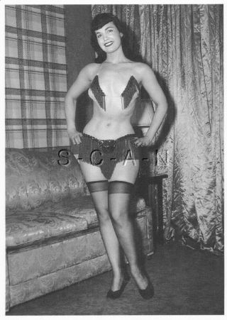 Semi Nude European Postcard - Bettie Page - Lingerie - Bra - Panties - Stockings - Leg