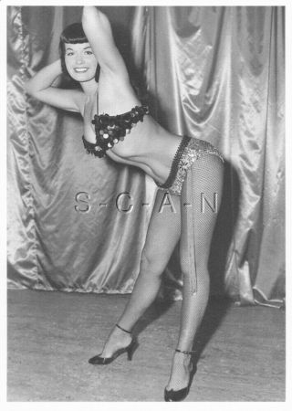 Semi Nude European Postcard - Bettie Page - Fancy Bra - Panties - Fishnet Stockings
