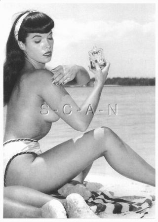 Nude European Postcard - Bettie Page - Florida Beach - Suntan Lotion - Bikini - Beach
