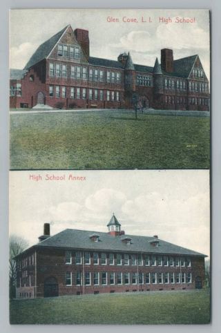 High School & Annex Glen Cove Ny Antique Long Island Multiview Postcard 1910s