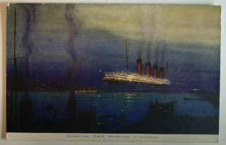 Ship Postcard Cunard Line Rms Mauretania At Cherbourg Illustration Dusk Steamer