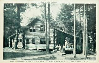 A Family On The Porch Of Their Lodge,  Northwoods Dude Ranch,  Lake Luzerne Ny