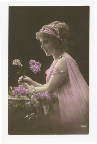 C 1913 French Glamor Glamour Classical Beauty Lady Vintage Photo Postcard