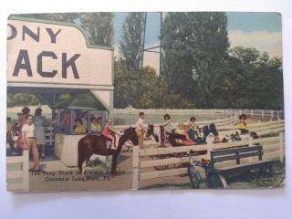 Postcard Conneaut Lake Park Pa Pennsylvania Pony Track Ride 1940s