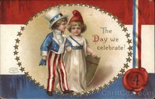 July 4th Ellen Clapsaddle The Day We Celebrate (4th Of July) Postcard 1c Stamp