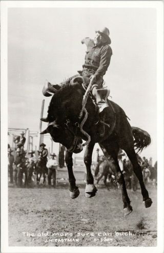 Rodeo Cowboy On Bucking Horse California ?? Jh Eastman Rppc Postcard G4