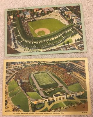 2 Postcards Wrigley Field Chicago Cubs Baseball,  Baltimore Stadium Colt Football