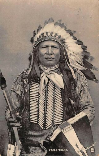 Sioux Indian Chief Eagle Track With Headdress Holding Rifle,  Tuck Pub 1907 - 20