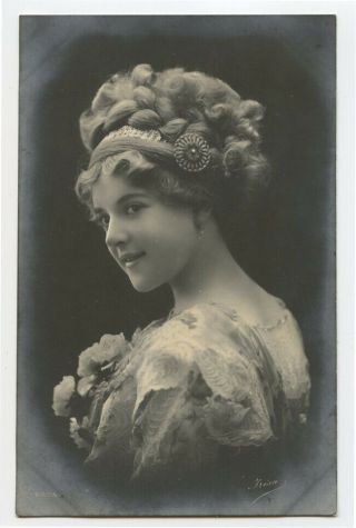 1910s Glamour Pretty Young Lady Beauty Hair Fashion Vintage Photo Postcard