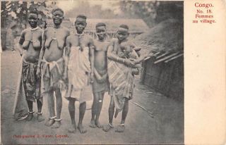Congo,  Africa 5 Semi - Nude Women In Their Village,  One Holds Child 1903 - 06