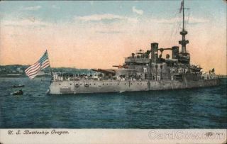 Great White Fleet U.  S.  Battleship Oregon Postcard Vintage Post Card