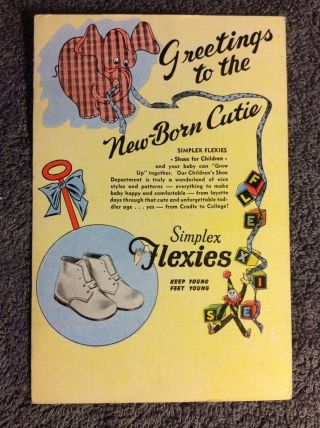 Simplex Flexies Shoes Linen Advertising Postcard - Born Birth Greetings