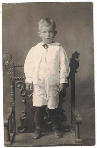 Cute Young Boy In White - Rppc Real Photo Postcard Named On Back Texas 1920 - 30s