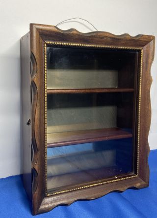 Vintage 11 X 9 X 3 " Wood Glass Door Wall Hanging Display Curio Cabinet 3 Shelf