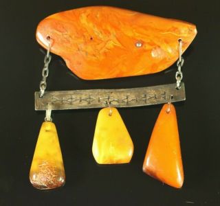 Antique Old 9.  7 Gr Natural Baltic Amber Stone Silver Brooch C888