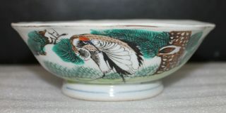 A C19th 6.  7 " Chinese Peranakan Nyonya Strait Crane Wide Mouth High Footed Bowl D