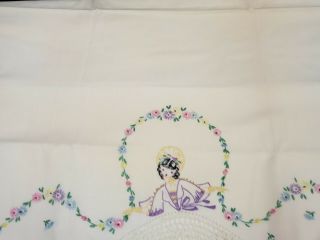 Vintage Pillowcases Southern Belle Hand Embroidered Crocheted Lace Edge 1940s 3