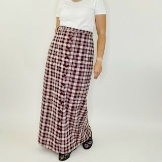 Vintage 70s Russ Togs Mod High Waist Plaid Button Front Maxi Skirt Large Womens
