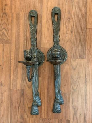 Vintage Solid Brass Wall Torch Sconces Candle Holders Taper Pair Set Of 2