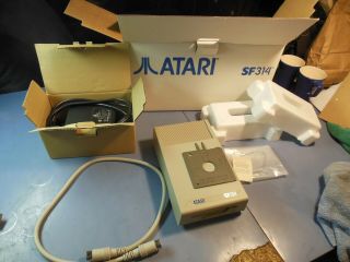 Atari Sf314 Floppy Drive W/ Cable Power Cord Box