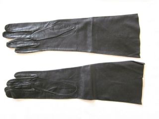 Vintage Black Kislav Kid Leather Long Gloves France Size 7 1950 