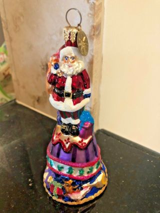 Vintage Christopher Radko Glass Christmas Ornament Santa Noel Bell