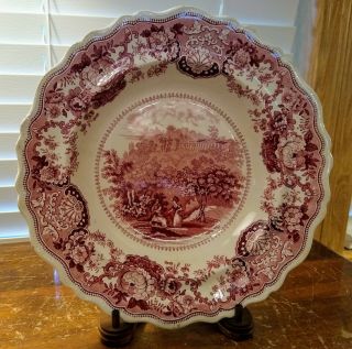 Antique Adams Red Transfer Porcelain Rimmed Soup Bowl " Catskill Mountain House "