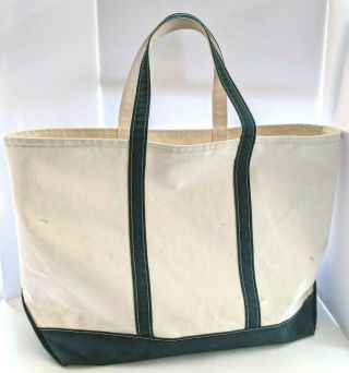 Vintage Ll Bean Canvas Boat And Tote Green Handles White Extra Large 19”x15”